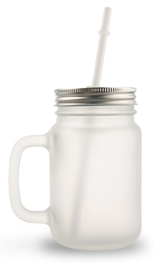 GLASS MASON JAR WITH HANDLE, LID AND STRAW